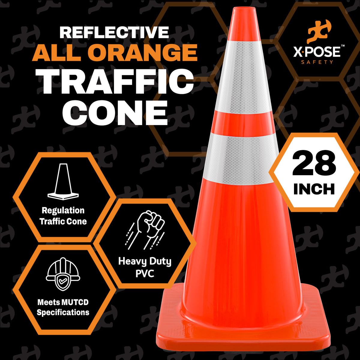 28" All Orange Traffic Cone