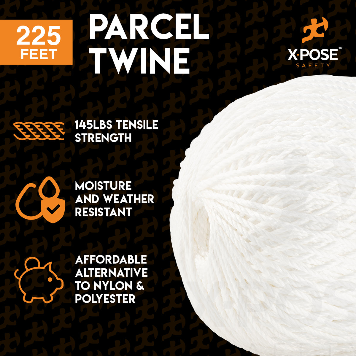 Parcel Twine - Polyester Cord Twine String 225' - Extra Strong Thick White String Spool