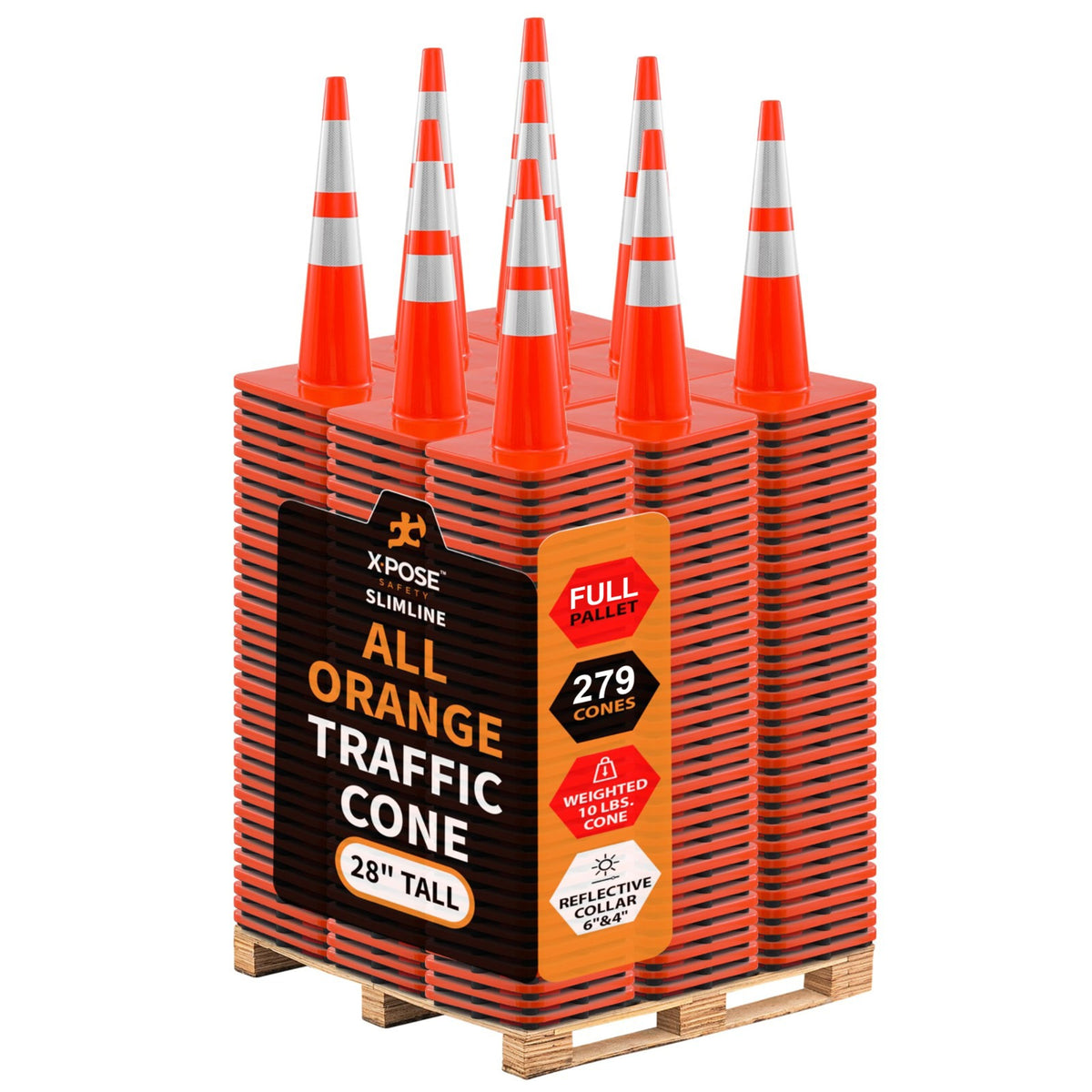 28" Slimline All Orange Traffic Cone