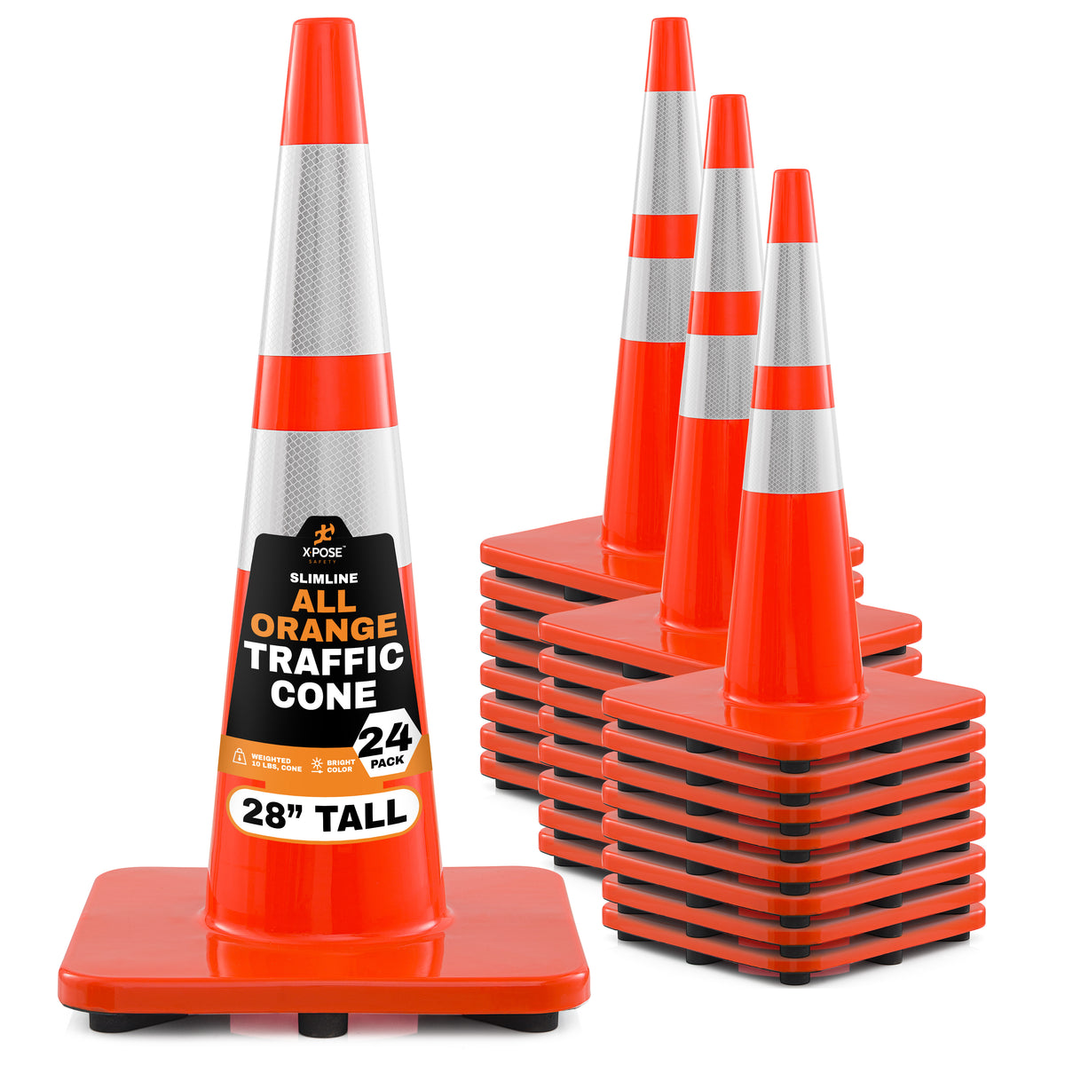 28" Slimline All Orange Traffic Cone