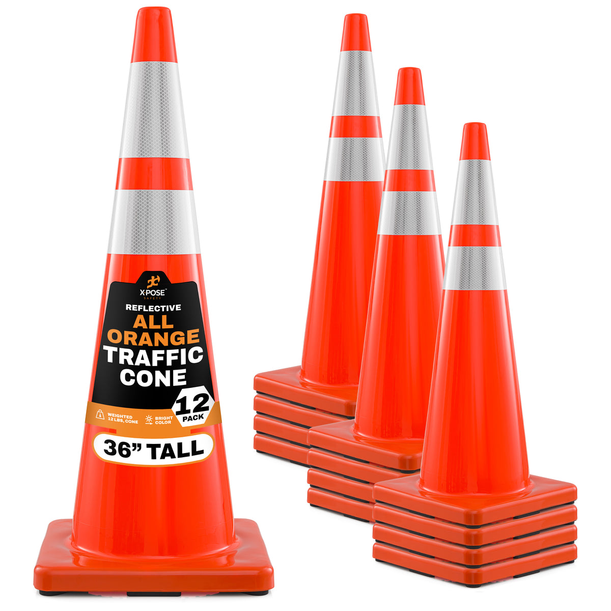 36" All Orange Traffic Cone