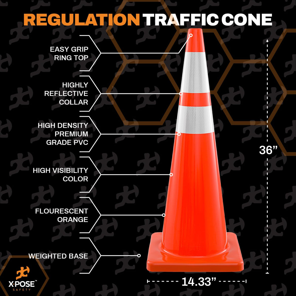 36" All Orange Traffic Cone