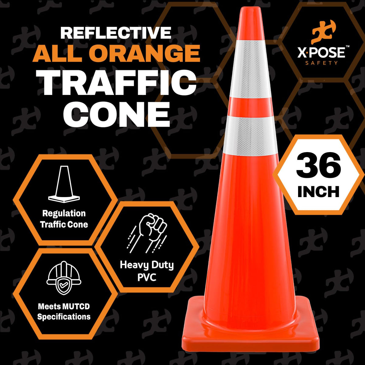 36" All Orange Traffic Cone