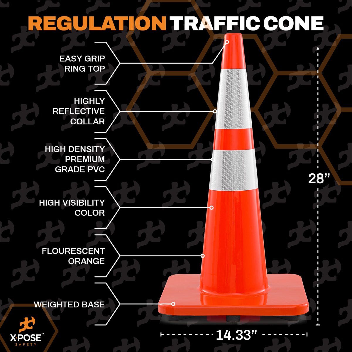 28" Slimline All Orange Traffic Cone