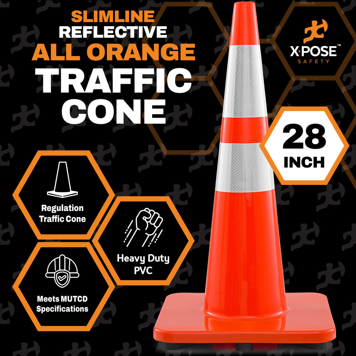 28" Slimline All Orange Traffic Cone
