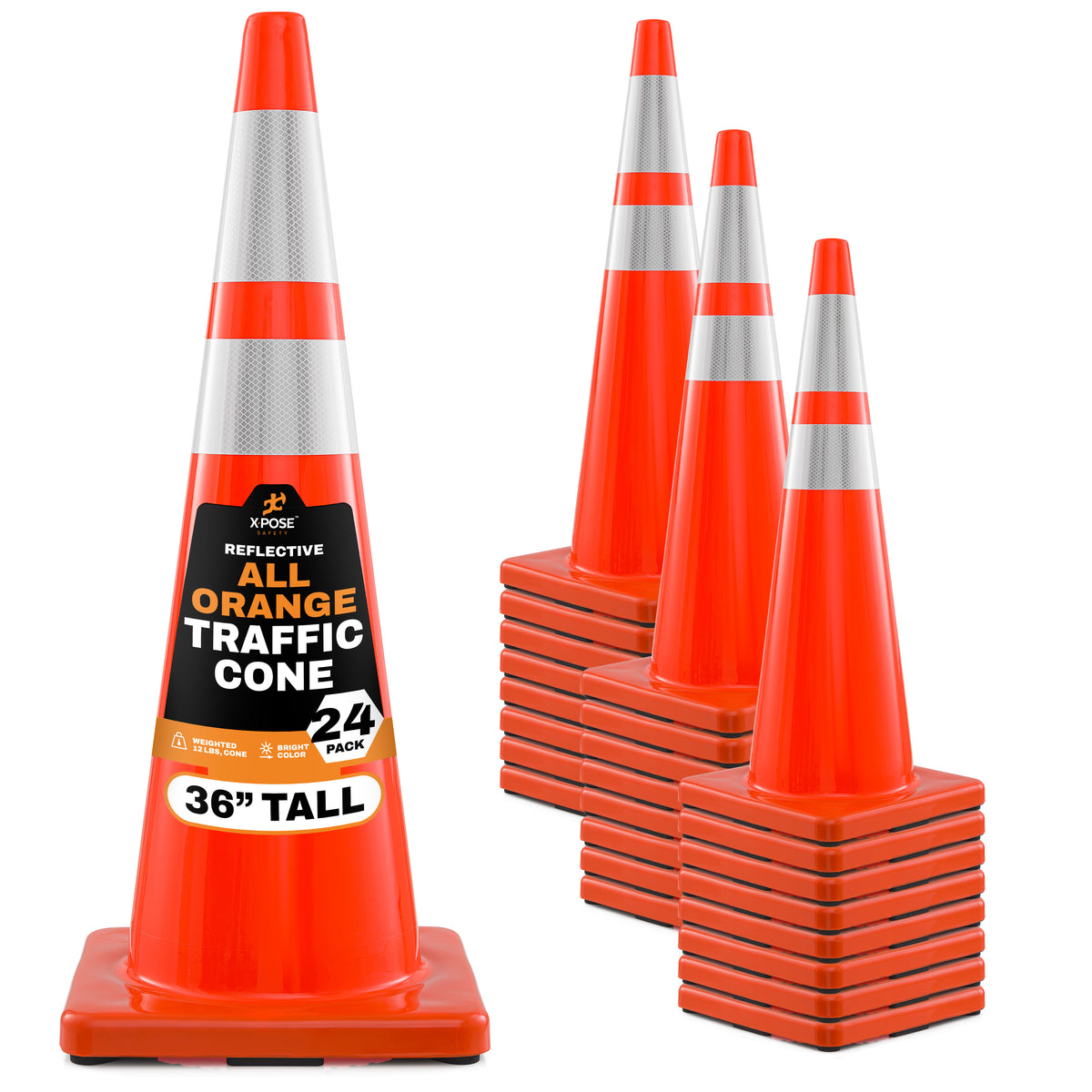 36" All Orange Traffic Cone