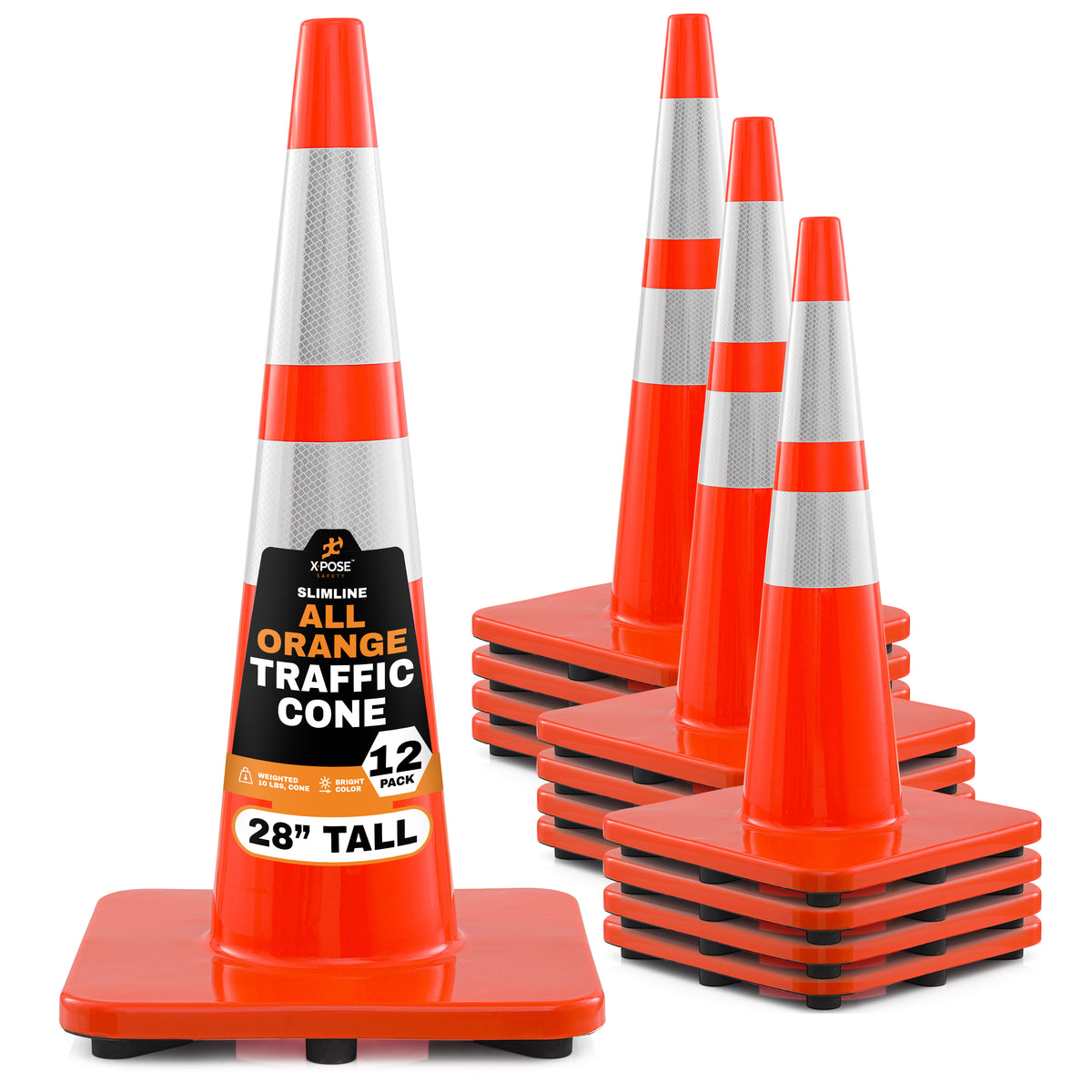 28" Slimline All Orange Traffic Cone